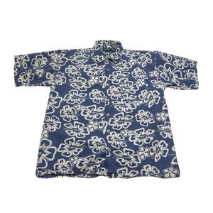 Vintage Anchor Blue Hawaiian Floral Button Up Short Sleeve Shirt Men’s Size XL